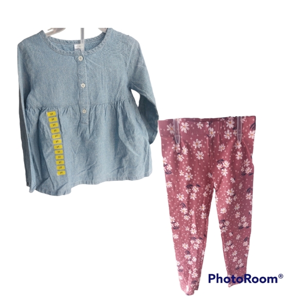 2/$30 2-piece Carter Girls Set Blue Blouse + Pink flower Leggins - Picture 3 of 5